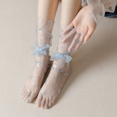 Spring And Summer Women'S Transparent Thin Mesh Calf Socks, Sweet Butterfly Knot Snowflake Chiffon Socks - KawaSocks